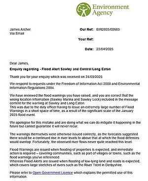 Letter from Environment Agency